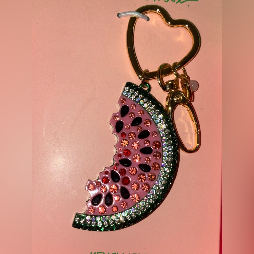 BETSEY JOHNSON Watermelon Viral Fun Crystal-Encrusted Keychain Bag Charm NEW NWT - Picture 2 of 8